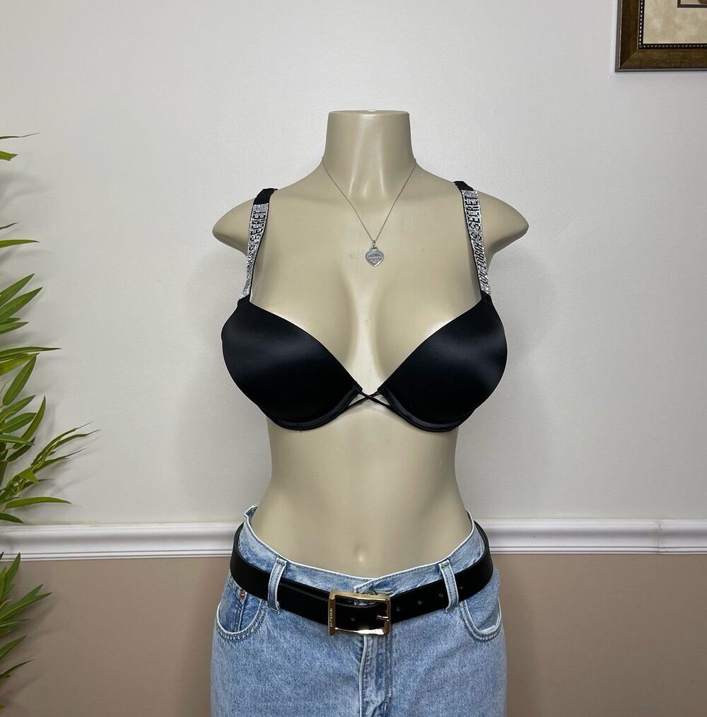 Victoria’s Secret Bombshell Plunge Logo Shine Strap Add-2-Cups Push-Up Bra